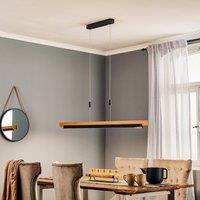 Quitani LED hanging light Keijo, black/oak, length 123 cm