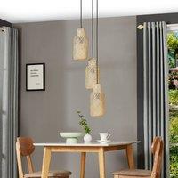 Lindby Venora pendant light, round, 3-bulb, 15 cm, bamboo