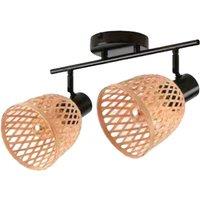 Lindby downlight Youstin, 30 cm long, bamboo, 2-bulb, E14