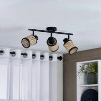 Lindby spot Yaelle, 52 cm, 3-bulb, rattan, black, E27