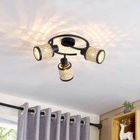 Lindby spot Yaelle, 30 cm, 3-bulb, rattan, black, E27