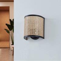Lindby wall light Yaelle, 20 cm high, rattan, black, E27