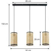 Lindby pendant light Yaelle, 92 cm long, 3-bulb, rattan, E27