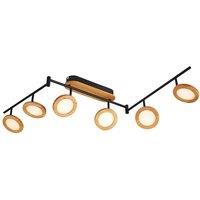 Lindby LED spotlight Manel, wood, 152 cm long, 6-bulb