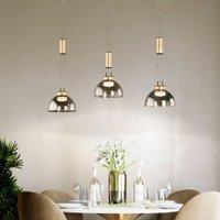 FISCHER & HONSEL Avignon pendant light, 3-bulb, smoked glass/black/gold