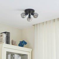 Lindby Hedvig ceiling light, round, black, 3-bulb.