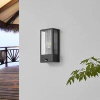 Lindby outdoor wall light Ilana, black, sensor, IP44, E27