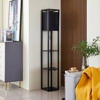 Lindby floor lamp Birta, shelf, wood, black, 159cm