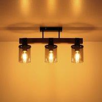 Globo Lila ceiling light with a wooden beam, 3-bulb
