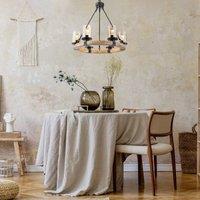 Globo Lila pendant light, wooden ring, round, 6-bulb