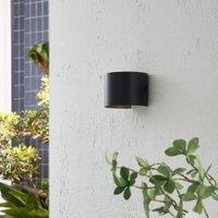 Lindby LED outdoor wall light Nivar, round, black/gold, IP54