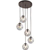 Lindby Valentina pendant light, glass, smoky grey, round, 5-bulb.