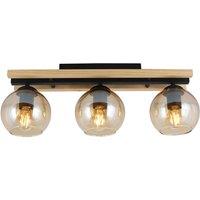Lindby ceiling lamp Enrique, amber, 3-bulb, glass, wood, E27