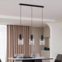 Lucande pendant light Eirian, 90 cm, 3-bulb, black, glass