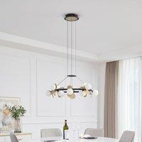 Lucande LED hanging light Pallo, 12-bulb, black/gold, glass
