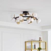 Lucande LED ceiling lamp Pallo, 9-bulb, black/gold, glass