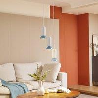Lindby pendant light Kerimi, cream/blue, 3-bulb, round