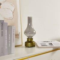 Lindby LED rechargeable table lamp Maxentius, green, glass, dimmable