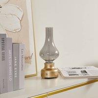 Lindby LED rechargeable table lamp Maxentius gold-coloured glass dimmable