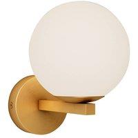 Lucande wall light Bidolo, brass-coloured, glass, 12 cm, IP44