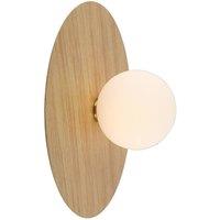 Lindby wall light Zain, wood colour/white, glass, 33 cm, G9