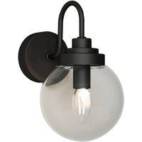 Lucande Badolo wall light, black, glass, 25 cm high, IP44