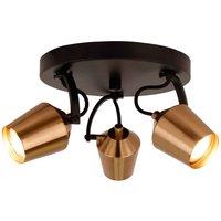 Lindby downlight Sylveria, 3-bulb, black/gold, iron