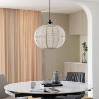 Lindby pendant light Aurinil, wood-coloured, linen, 48cm, E27