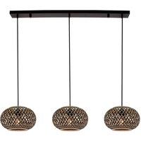 Lindby pendant light Nerys, 3-bulb, black, bamboo, 1,120 cm
