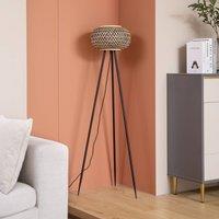 Lindby floor lamp Nerys, black, bamboo, 31.5 cm, tripod