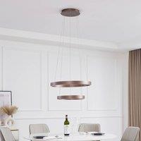 Lucande Smart LED pendant light Yonam, coffee, 2-bulb, Tuya