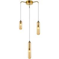 Lucande Freylin pendant light, 3-bulb, amber, glass, 38 cm