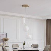 Lucande Quinara pendant light, 3-bulb, opal, glass, 52 cm
