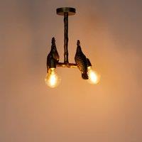 Lindby ceiling light Nirvathia, parrots, brass-coloured