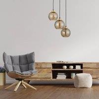 TK Lighting Devi pendant light, amber, 3-bulb, round