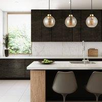 TK Lighting Devi pendant light, amber, 3-bulb, linear hanging light