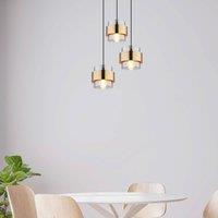 Globo Milley hanging light, 45 cm, brass-coloured, 3-bulb, metal