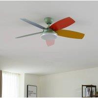 Lindby LED ceiling fan Jonte, wood, DC, quiet, 106 cm