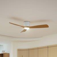 Lucande Smart LED ceiling fan Moneno, white/wood, Tuya