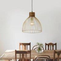 JUST LIGHT. GmbH Pendant light Alami mango wood brass matt 3-bulb.