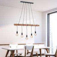 JUST LIGHT. GmbH Damian pendant light with wooden beam and 5 sockets