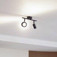Lindby spotlight Jyla, black, lens, 3,000 K, 2-bulb, GX53