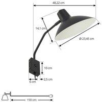 Lindby wall light Adrik, black, metal, with plug