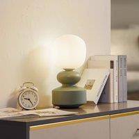 Lucande Fidelo table lamp, white/green, 38 cm, glass, ceramic