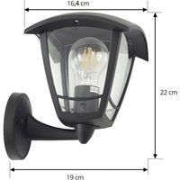 Lindby outdoor wall lamp Isidoro, black, lantern, plastic