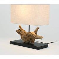 Hollnder Lipari table lamp, wood-coloured/beige, height 41 cm, linen