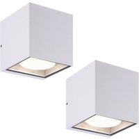 Prios outdoor wall light Tetje, white, angular, 11.5 cm, set of 2