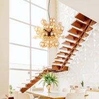 Globo Udo pendant light, amber-coloured, 55 cm, glass