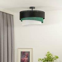 Euluna ceiling lamp trio, black/green/white, textile, 45 cm