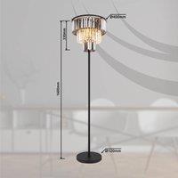 Globo Naxis floor lamp, black/smoke grey, height 160 cm, crystal